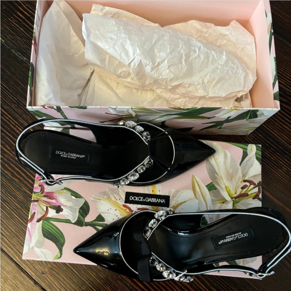 Dolce & Gabbana Black Patent Heels with Crystal Accents